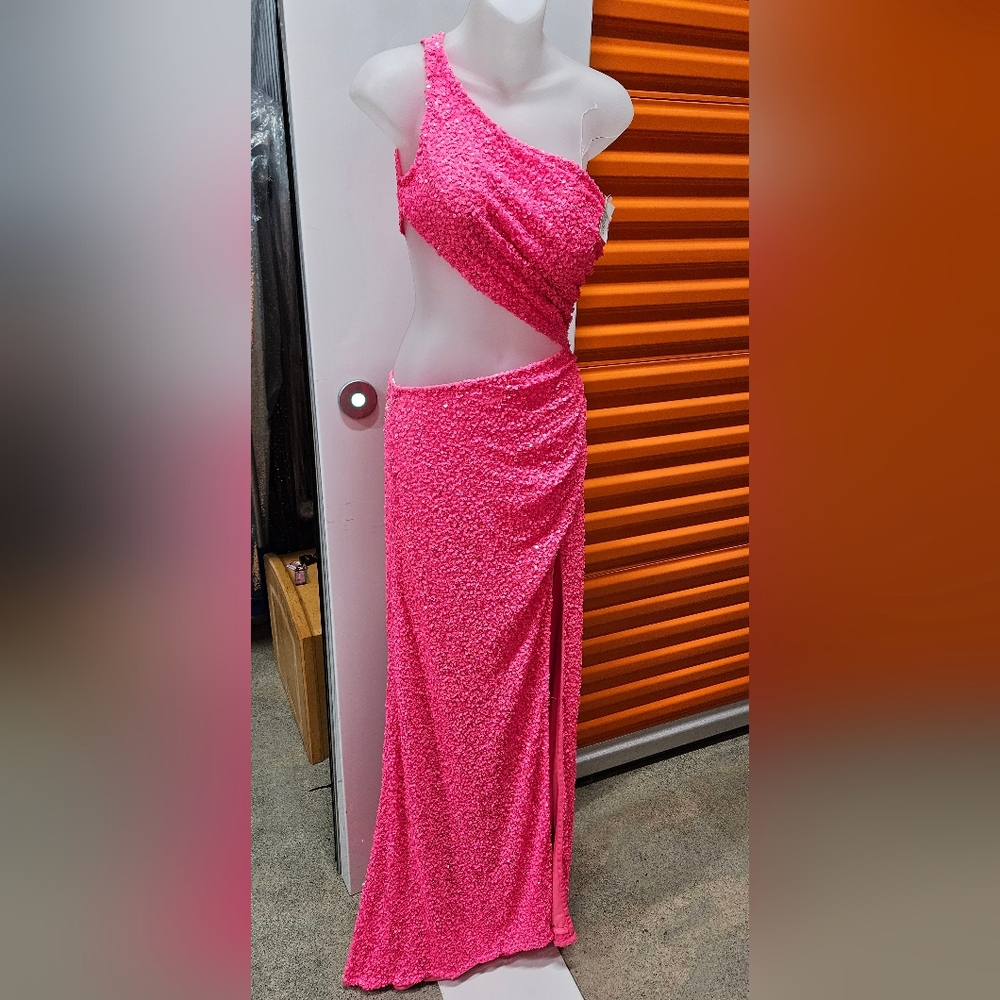 Scala 61339 Pink Sequin One-Shoulder Prom Dress, Size 6